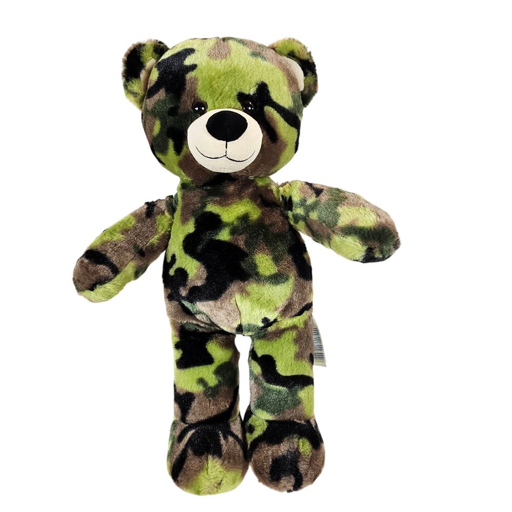 Build A Bear Camo Bear Plush Green Brown Camouflage Stuffed Animal 16"